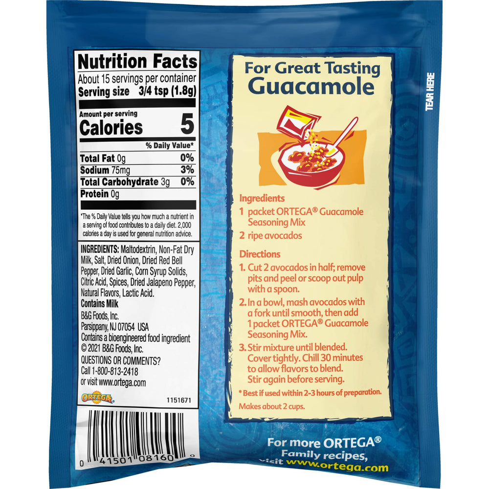 Ortega Guacamole Seasoning packets open ready to mix.