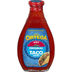 Ortega Original Taco Sauce hot bottle front, ready to elevate taco night.
