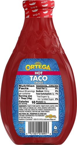 Ortega Original Taco Sauce hot bottle pour for quick, mess-free meals.