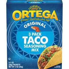 Ortega Taco Seasoning Mix packet on counter ready for taco night.