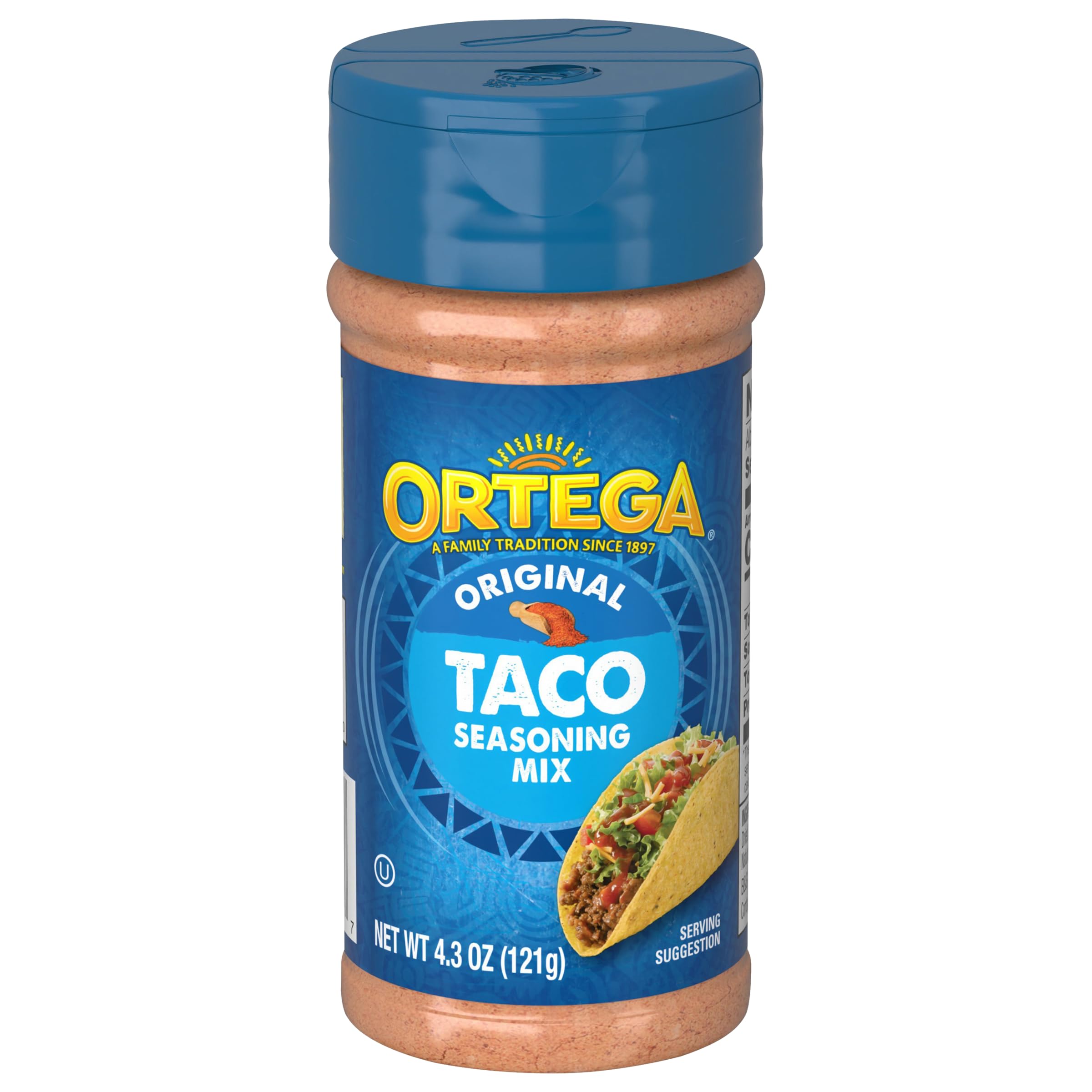 Ortega Taco Seasoning packaging highlights premium ingredients for authentic flavor.