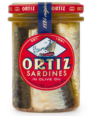 Ortiz sardines a la Antigua jar in olive oil for quick premium bites.
