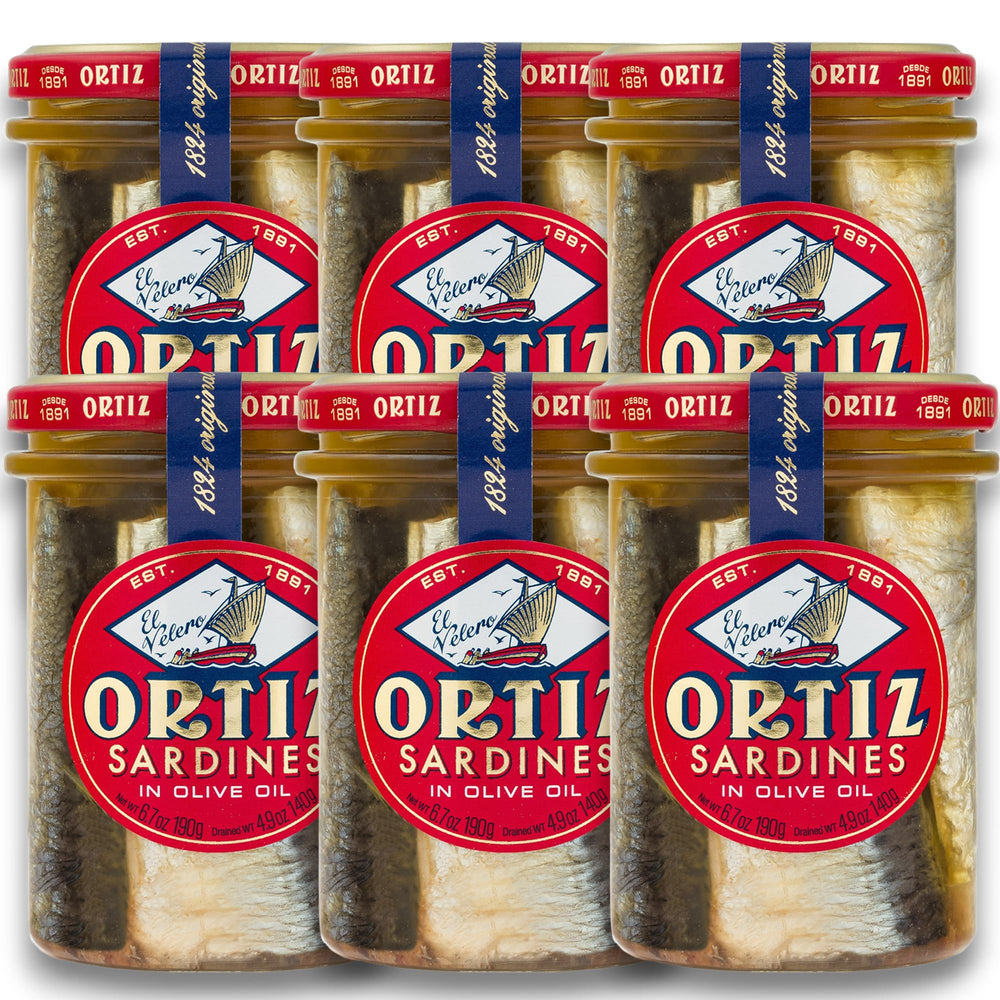 Ortiz Old Style sardines in olive oil six-pack, ideal for pantry meals