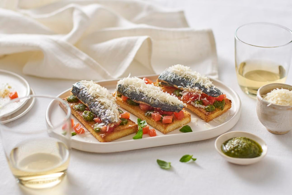 Ortiz sardines served on toast ready for a quick, flavorful bite