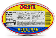 Ortiz tuna in olive oil with soft texture and rich flavor.