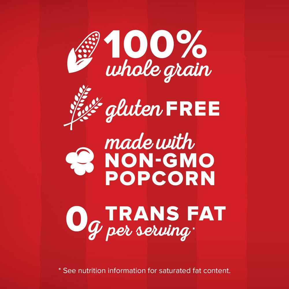 100% whole grain kernels inside Orville Redenbacher’s classic butter popcorn.