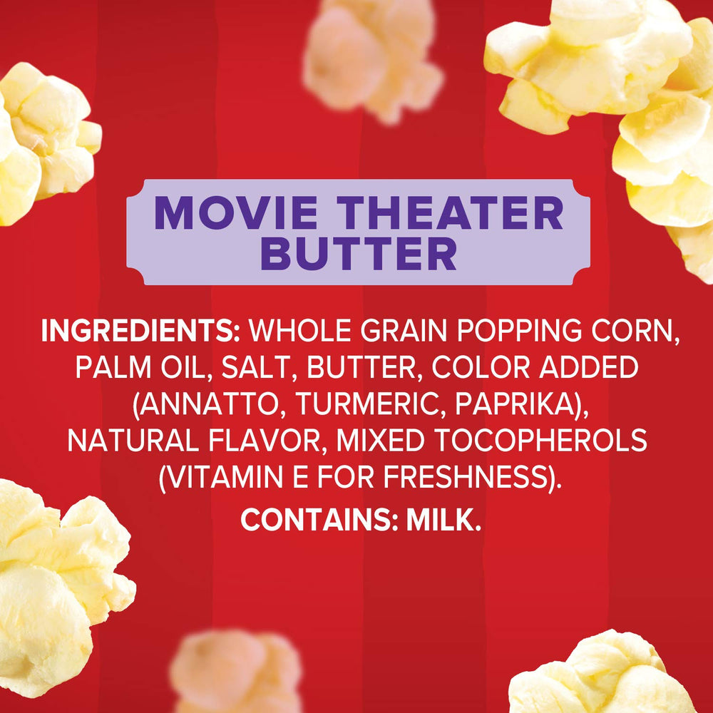 Orville Redenbacher's 12-count pack on pantry shelf for gatherings.