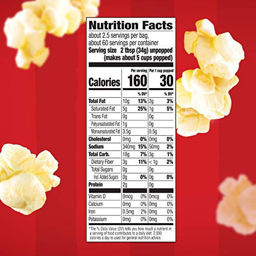 Orville Redenbacher's butter popcorn closeup highlights rich flavor without artificial additives.