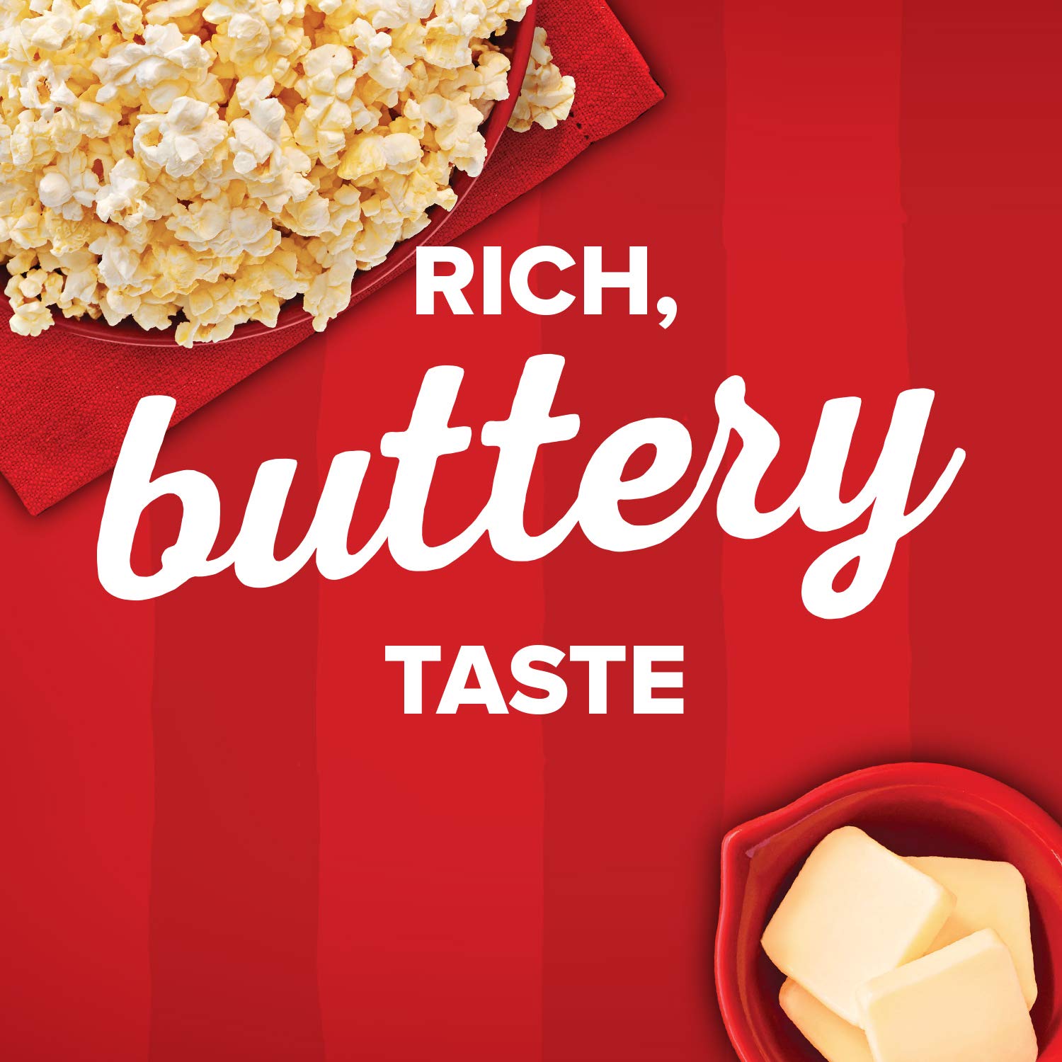 Orville Redenbacher's butter oil helps unpopped kernels pop light and fluffy