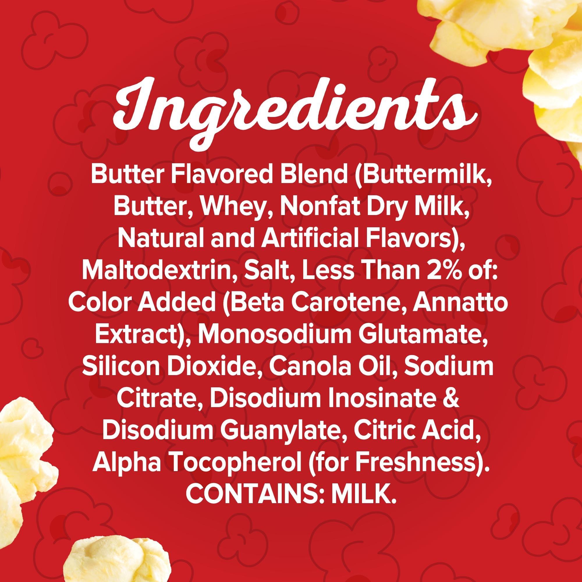 Close-up of Orville Redenbacher's butter seasoning enhancing popcorn aroma and crunch.