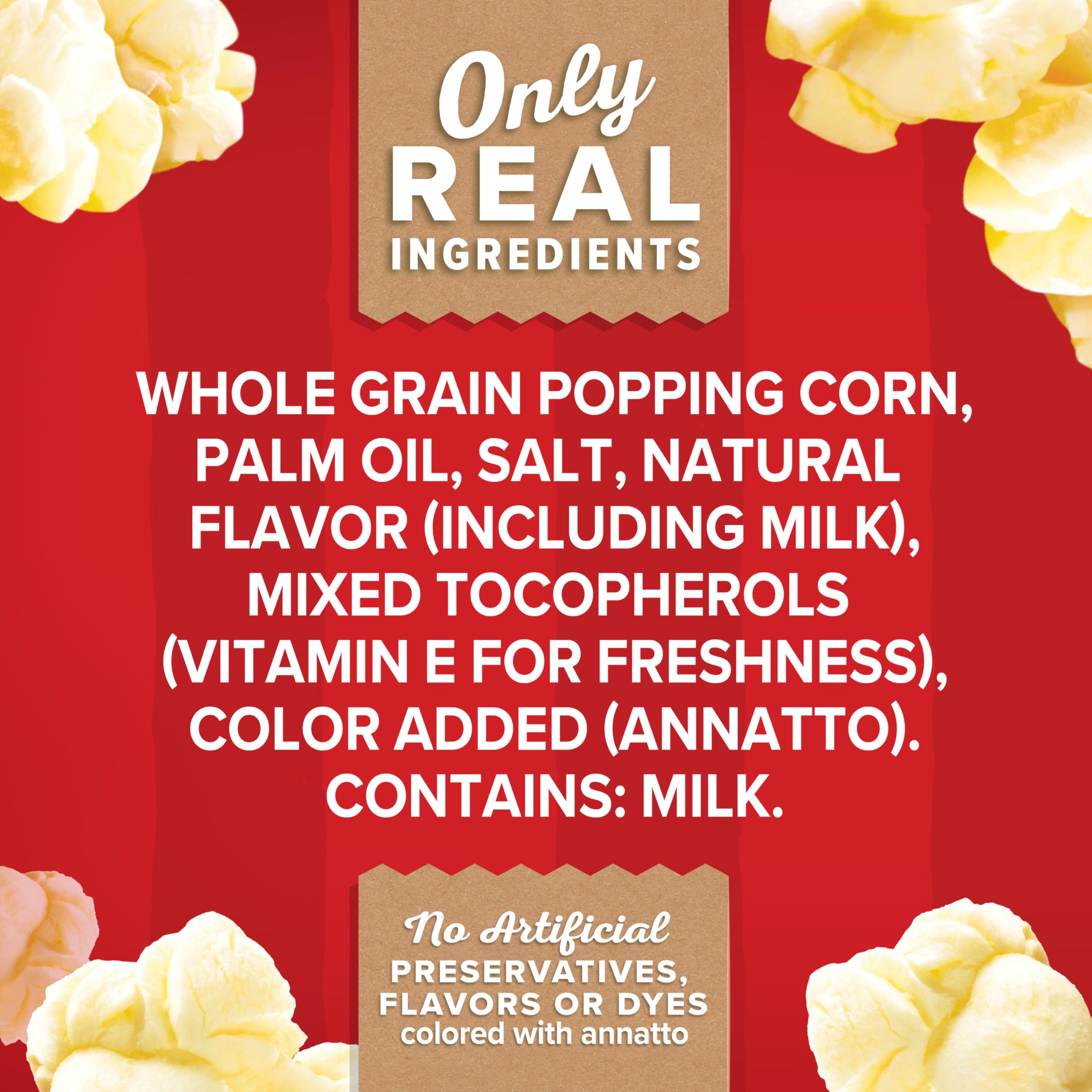 Orville Redenbacher's gluten-free and non-GMO seals on box for a trusted snack.