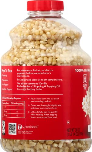 Orville Redenbacher's kernels in a bowl on stovetop, ready to pop with oil