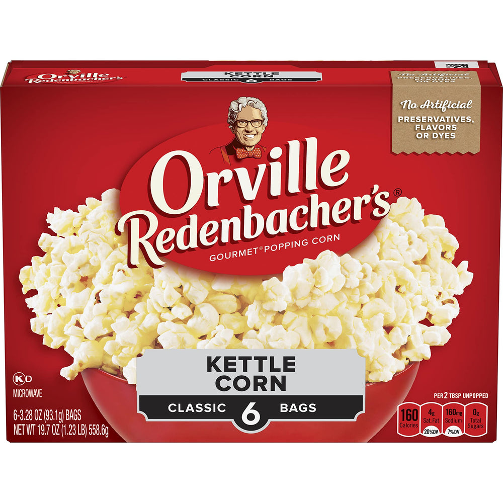 Orville Redenbacher's Kettle Corn microwave popcorn box, ideal for sharing during movie nights.