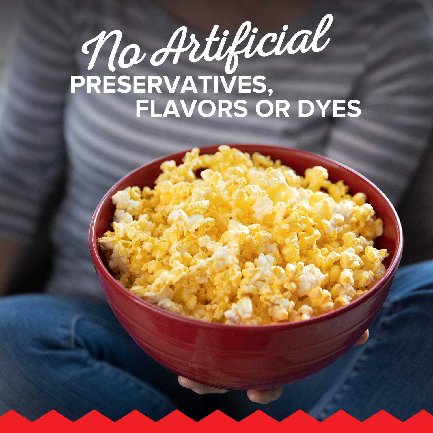 Orville Redenbacher's butter oil complements the popped corn with rich flavor.
