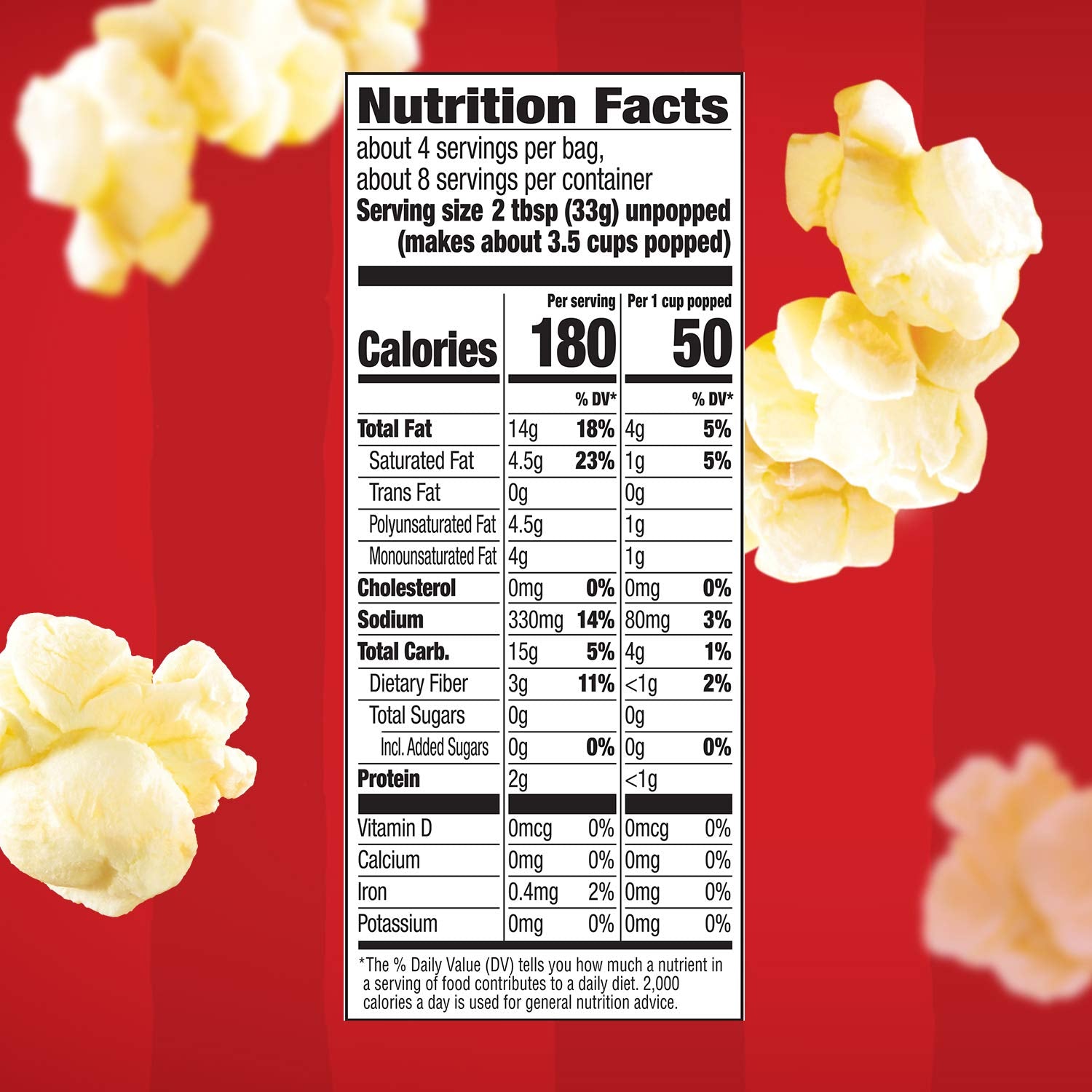 Orville Redenbacher's microwave popcorn pour-over topping closeup showing rich butter topping.