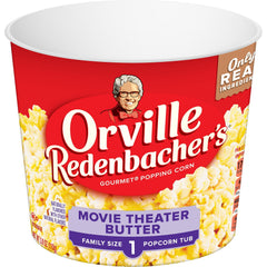 Orville Redenbacher's Movie Theater Butter popcorn tub ready for movie night.