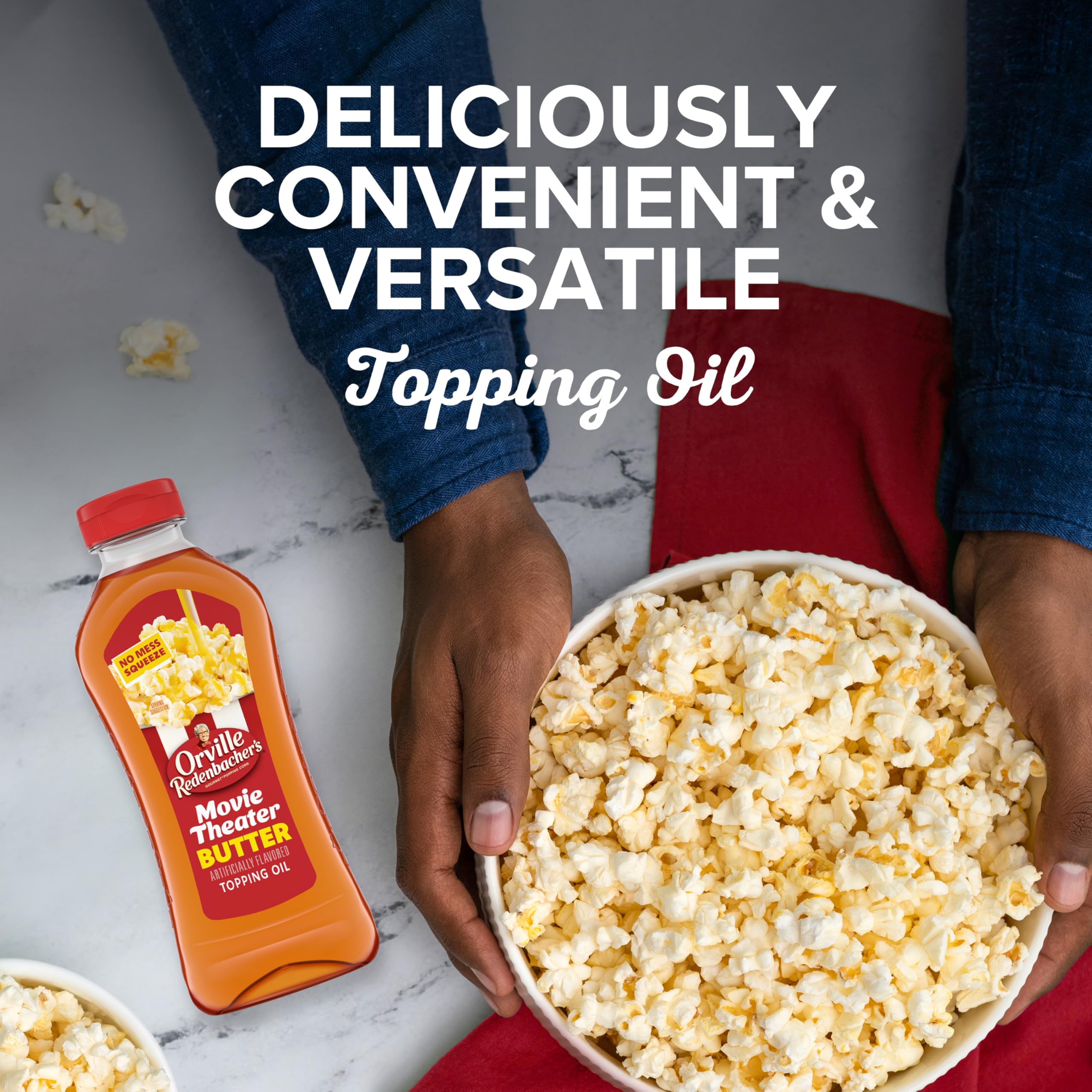 Orville Redenbacher's topping oil on popcorn snacks for quick flavor boost