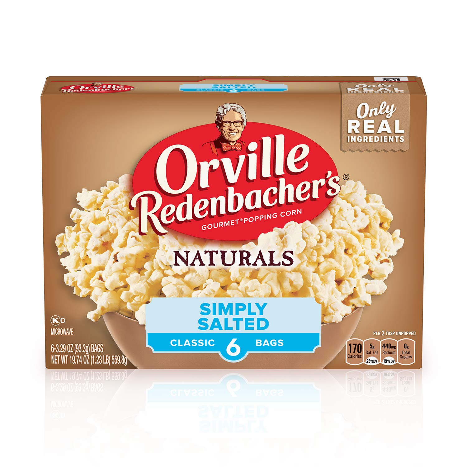 Orville Redenbacher's Naturals Simply Salted box front highlighting gluten-free, natural ingredients.