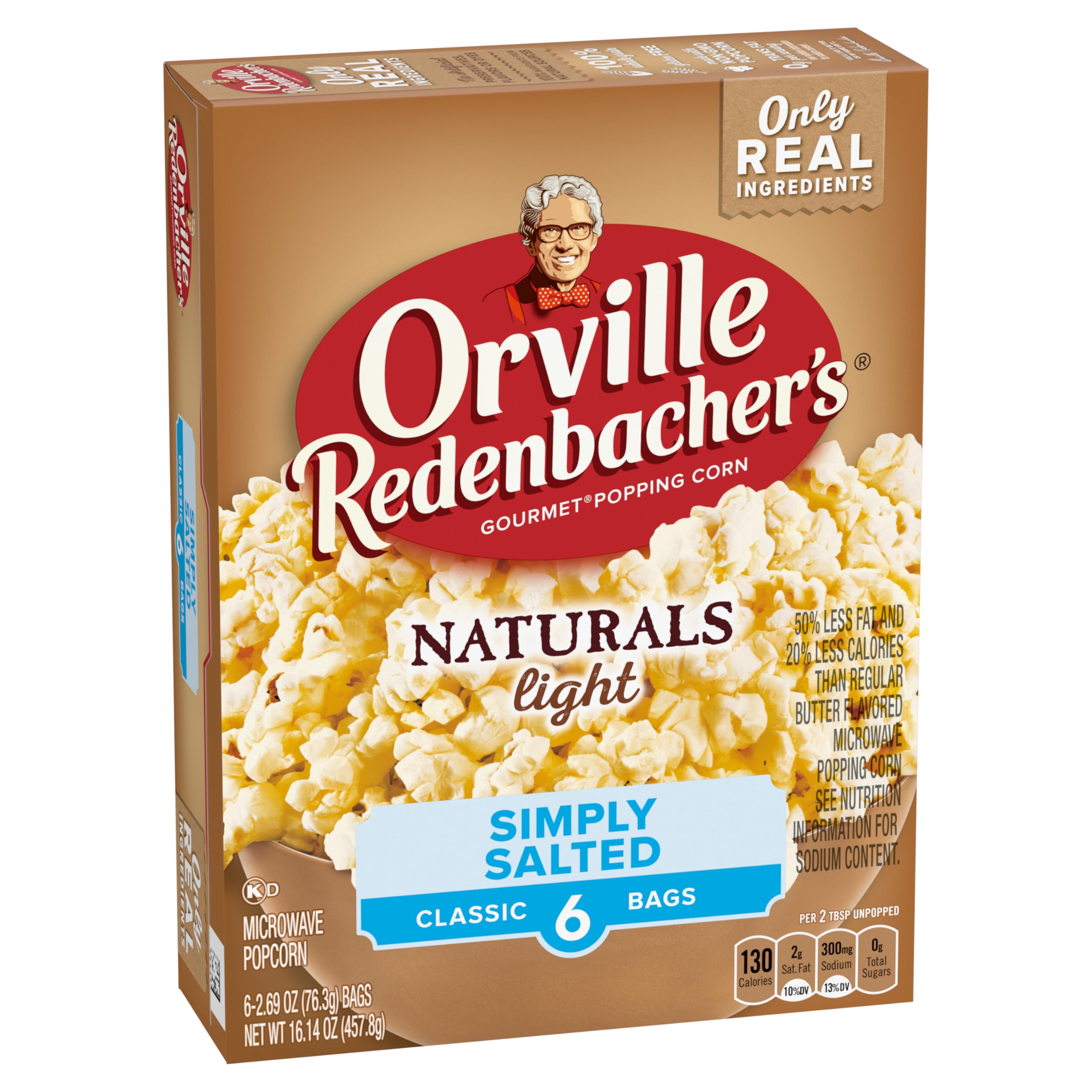 Orville Redenbacher's Naturals Simply Salted popcorn grains close-up showing whole grains.