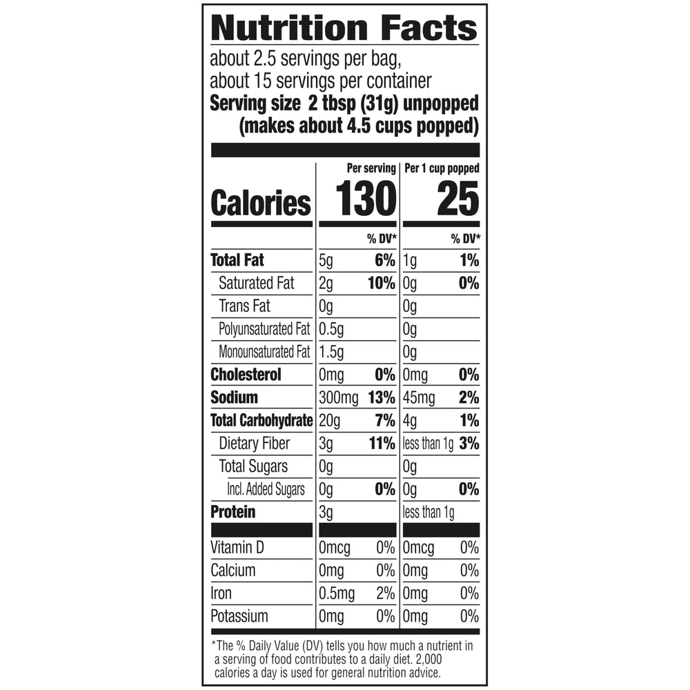 Orville Redenbacher's Naturals Simply Salted popcorn microwave tray, ready in minutes.