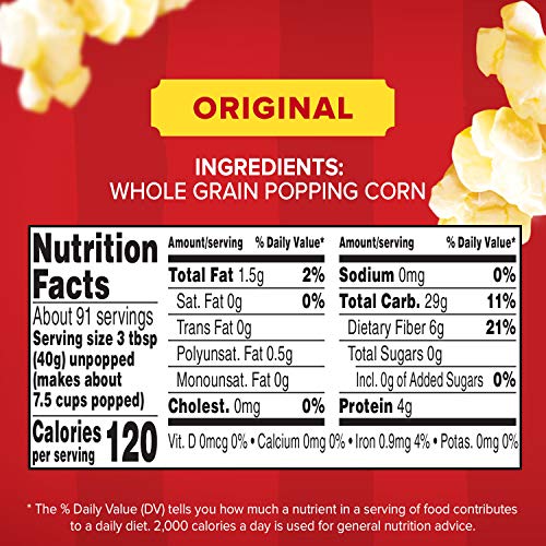 Orville Redenbacher's Non-GMO, gluten-free popcorn label highlights quality.