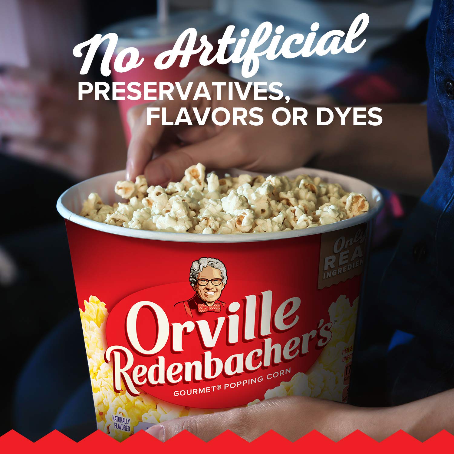 Orville Redenbacher's popcorn tub ready for family movie night.