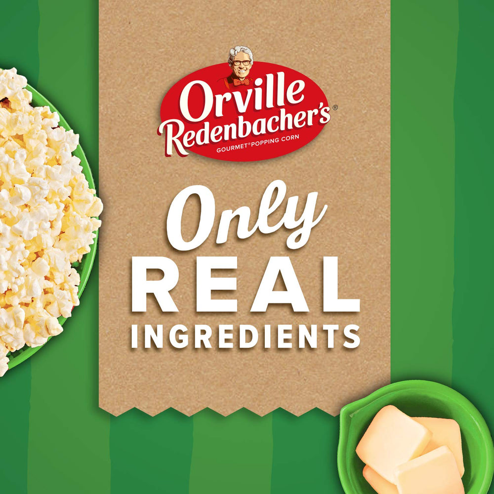 Orville Redenbacher's Smart Pop! Butter box packaging highlights convenient family snack.