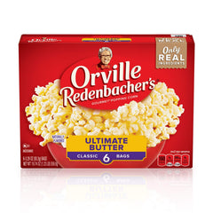 Orville Redenbacher's Ultimate Butter microwave popcorn bag ready for family movie night.