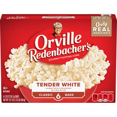 Orville Redenbacher's white corn popcorn packshot for quick snacking.
