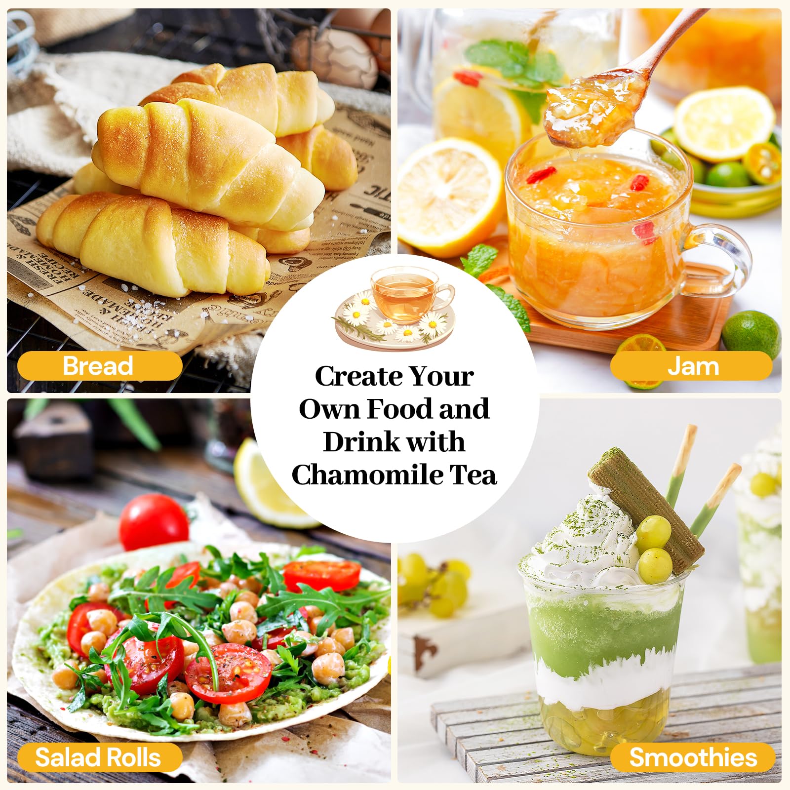 Oryvox Chamomile Tea steeped 5 minutes delivers calming aroma.