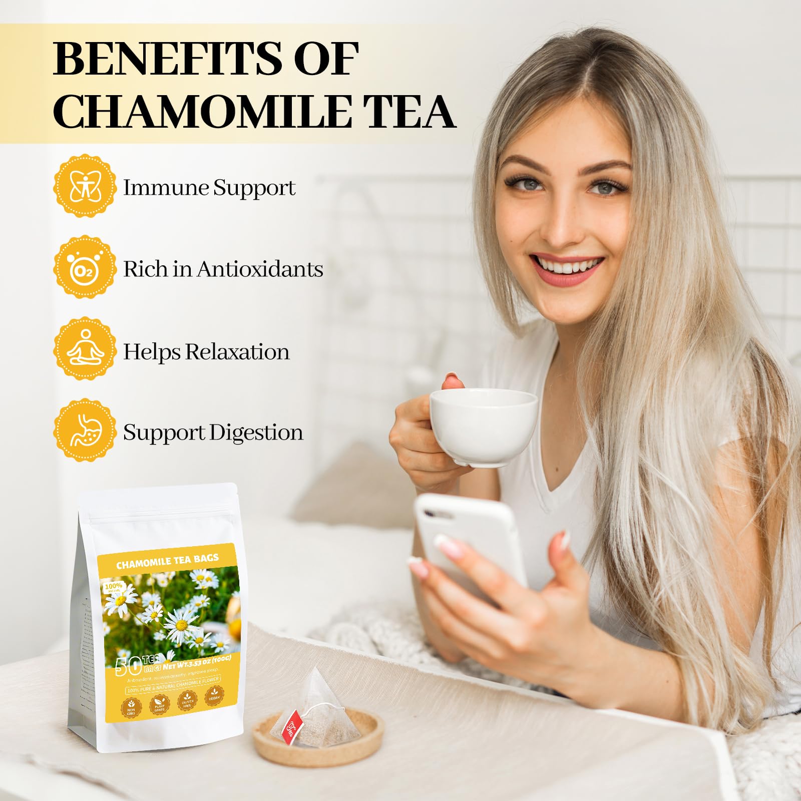 Oryvox dried chamomile flowers provide soothing floral aroma.