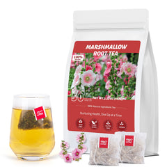 Oryvox marshmallow root tea bag close-up for a soothing caffeine-free cup