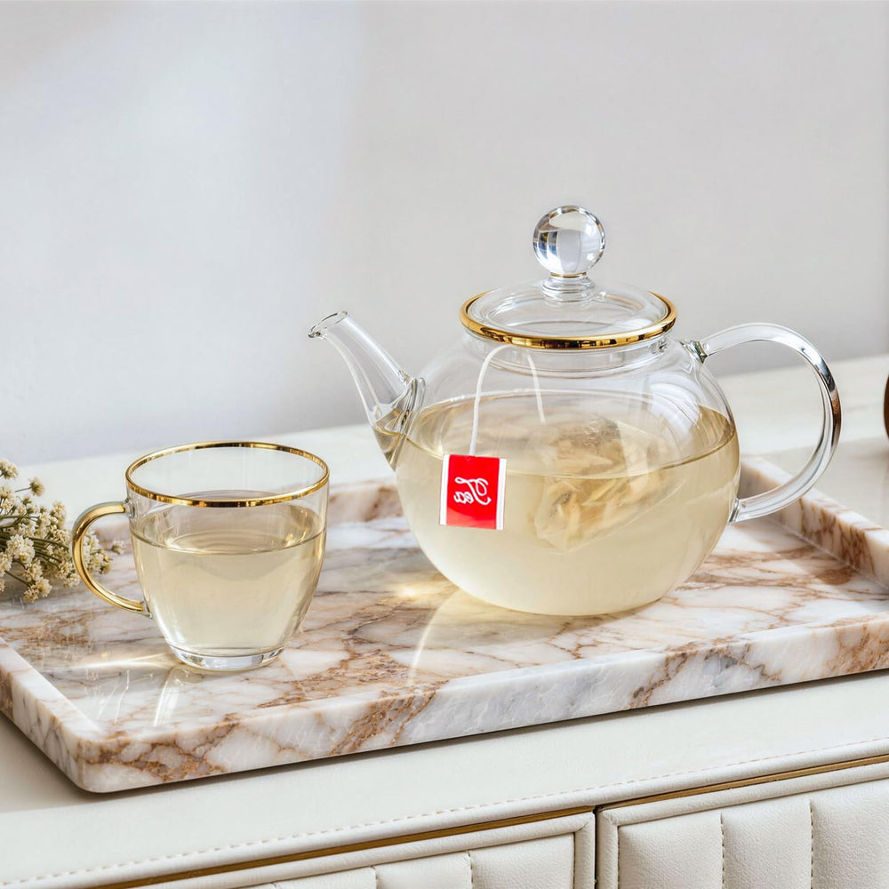 Oryvox marshmallow root tea bags on counter ready to enjoy