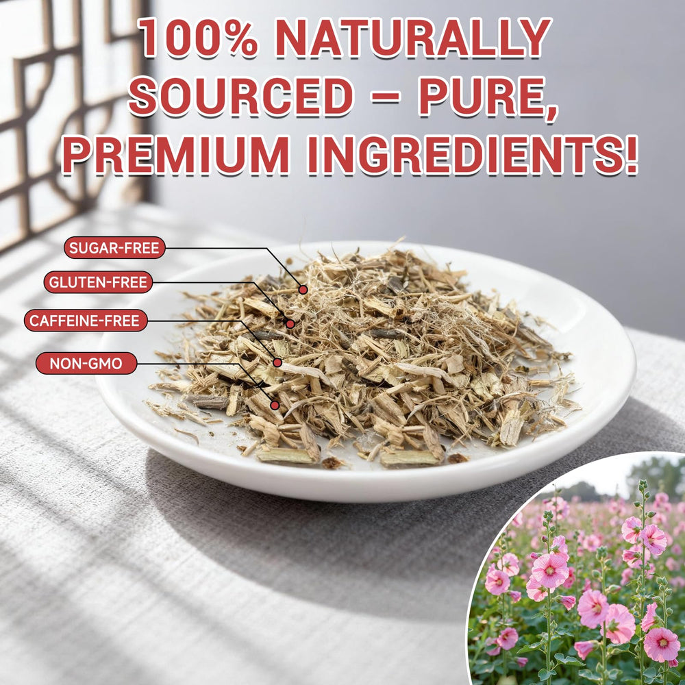 Oryvox marshmallow root tea box front shows natural ingredients and shelf life