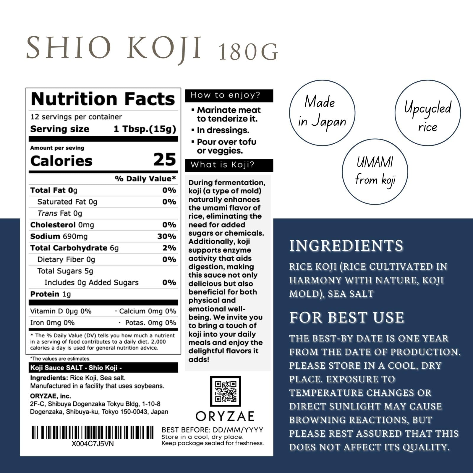 ORYZAE UMAMI Salt Koji bottle pour for tenderizing meats.