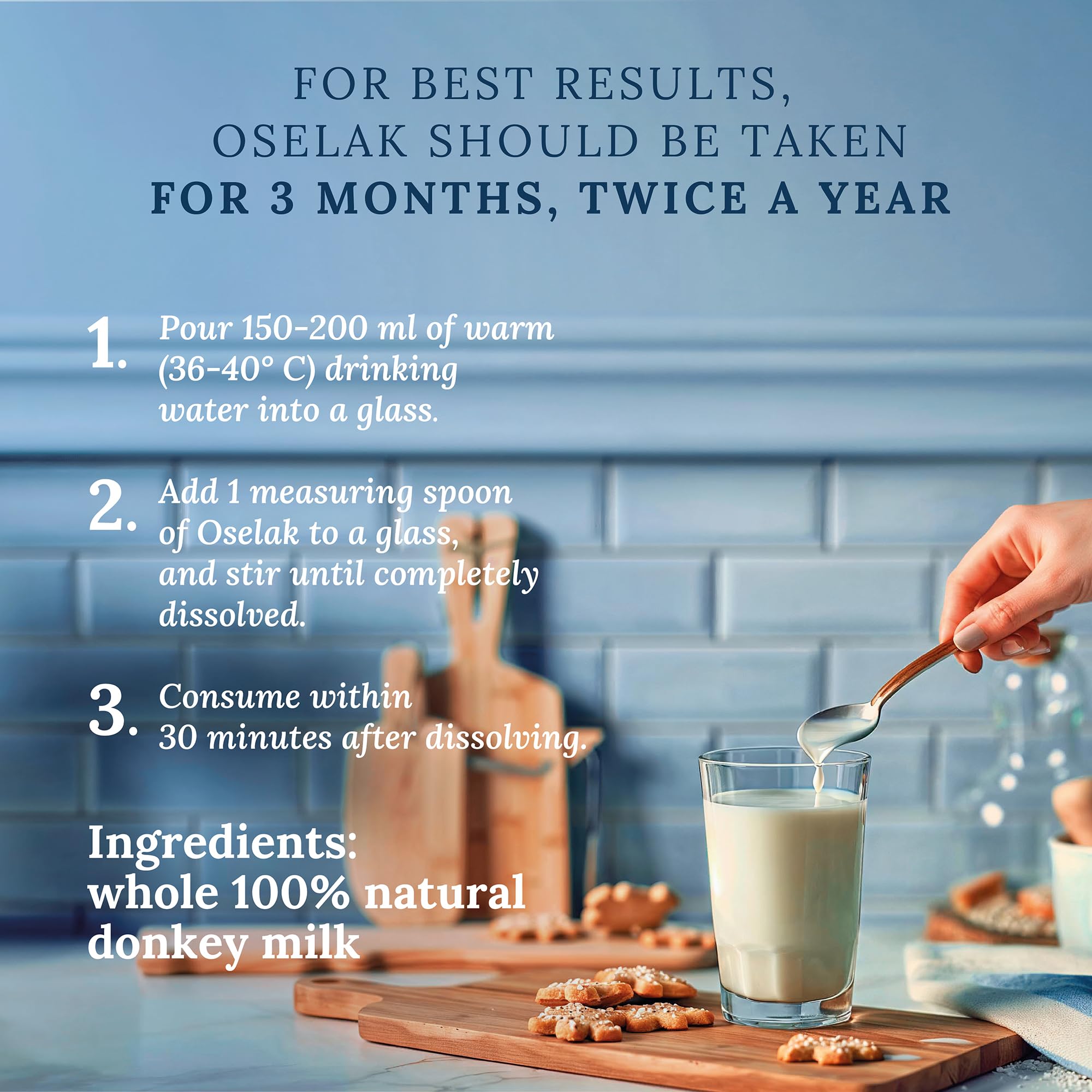 Oselak latte-style drink with donkey milk powder