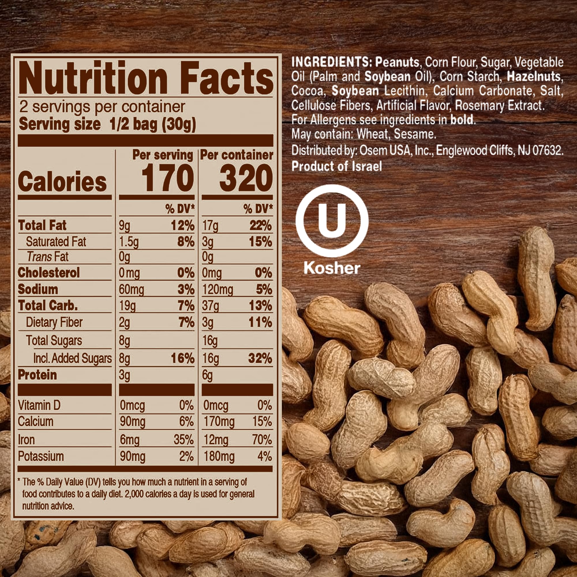 Close-up shows the creamy hazelnut filling inside a crisp peanut puff.