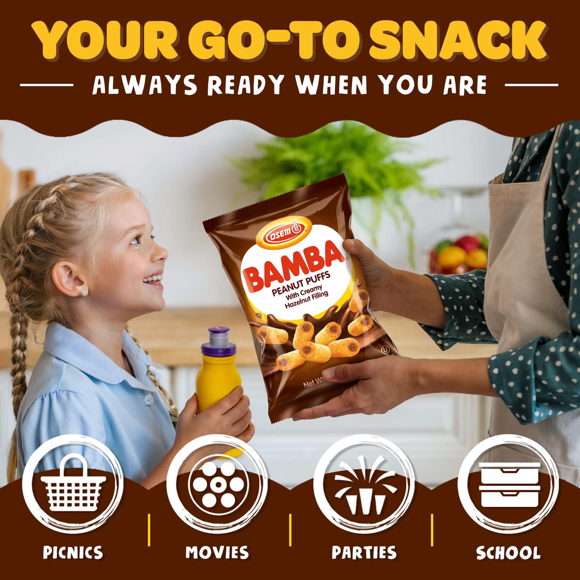 Kosher-certified Bamba snack offers familiar flavor for families.