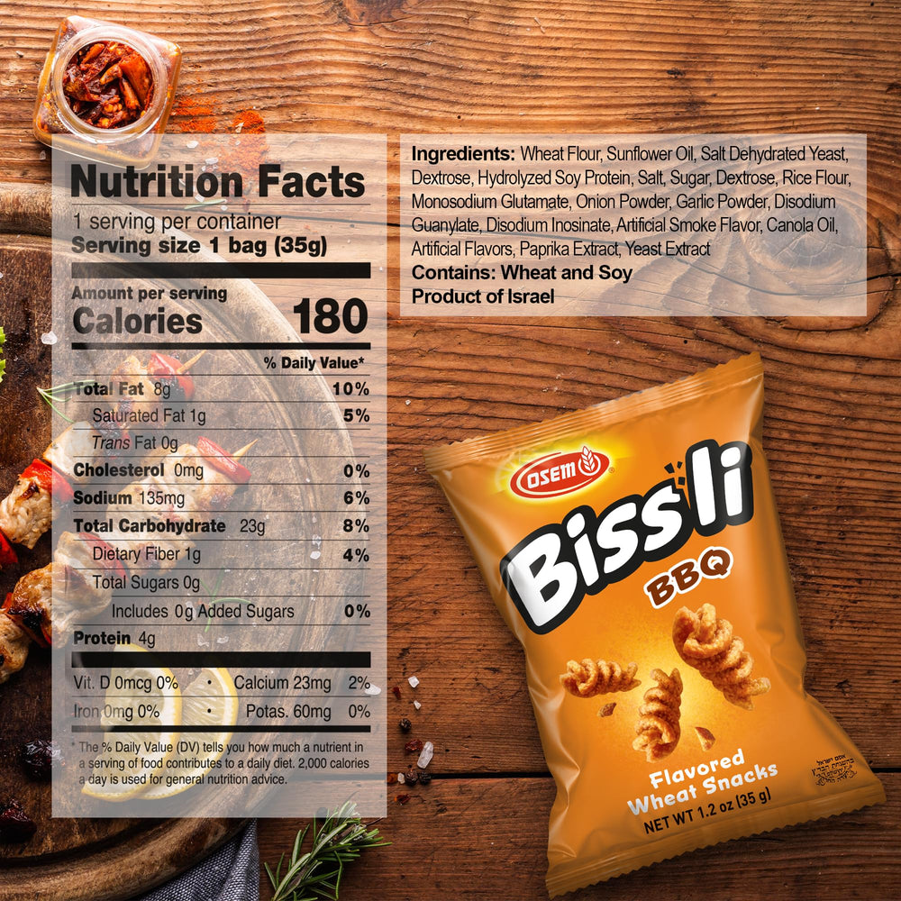 Close-up of Bissli BBQ bites highlighting smoky flavor and signature crunch.