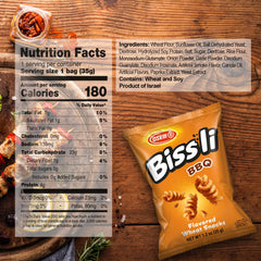 Close-up of Bissli BBQ bites highlighting smoky flavor and signature crunch.