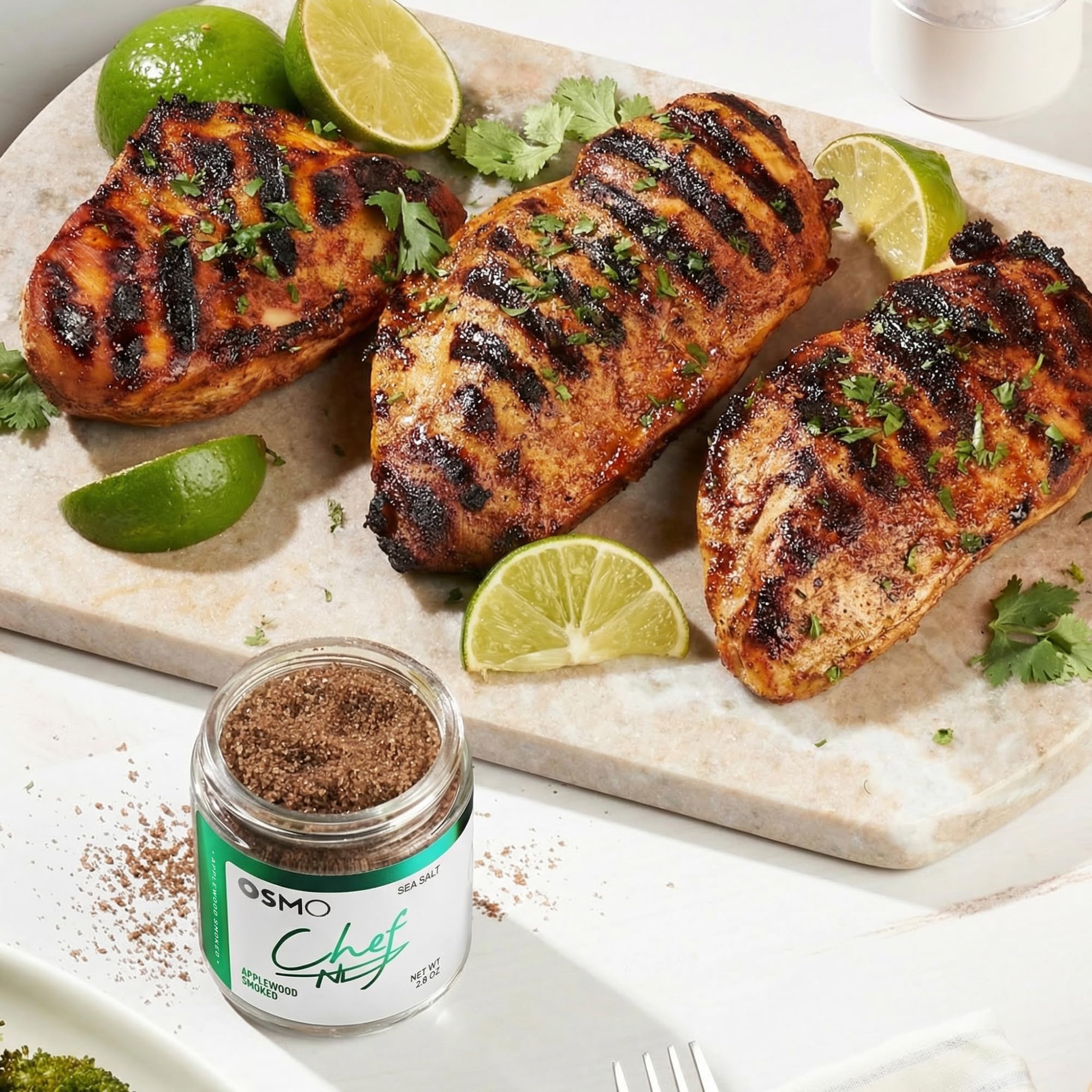 osmo salt with applewood and sea salt ingredients highlighting natural smoke benefit