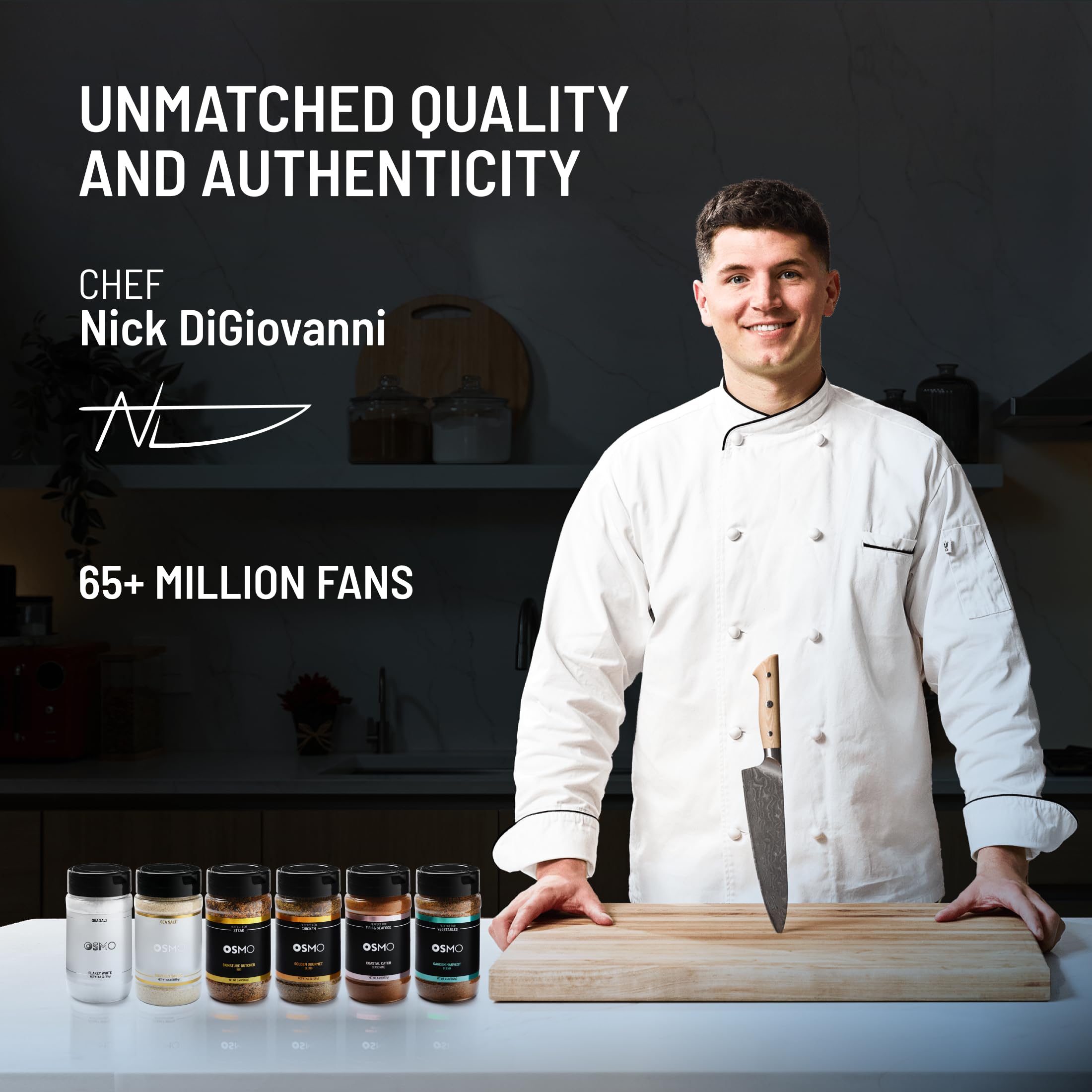 Osmo label close-up with Chef Nick DiGiovanni branding and clear text