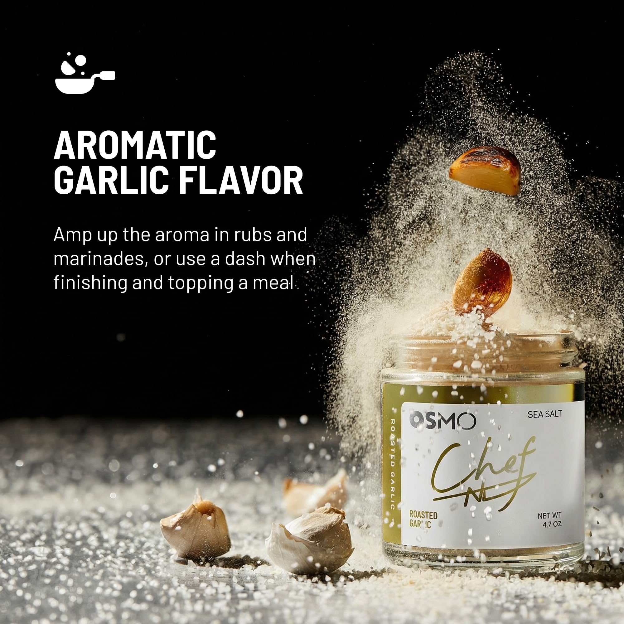osmo sprinkled on grilled steak adding savory, caramelized finish