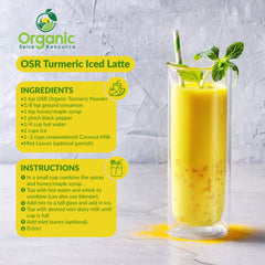 OSR Organic Turmeric powder poured into bowl for golden latte or soup