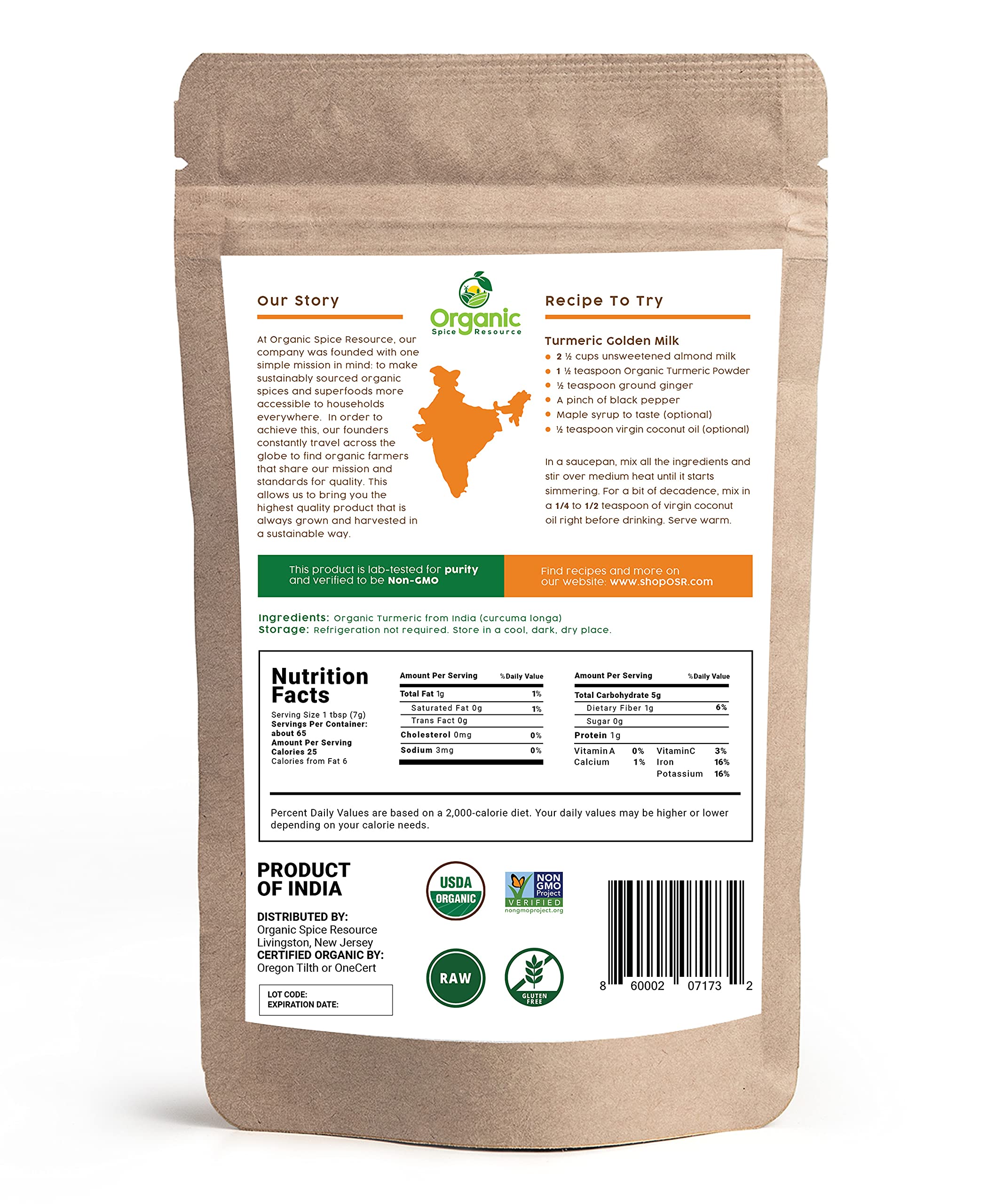 OSR Organic Turmeric Powder raw and natural texture visible in bag.