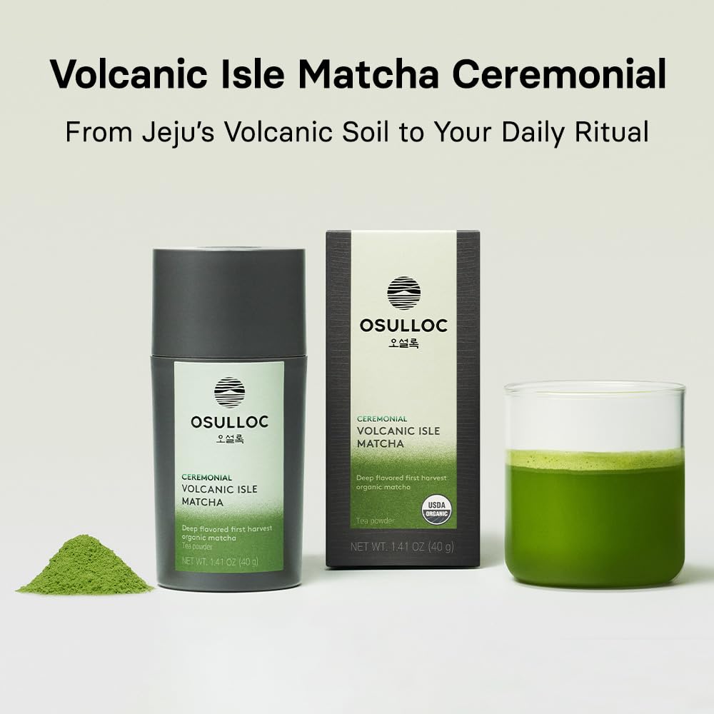 OSULLOC ceremonial-grade matcha grind emphasizes delicate sweetness for lattes