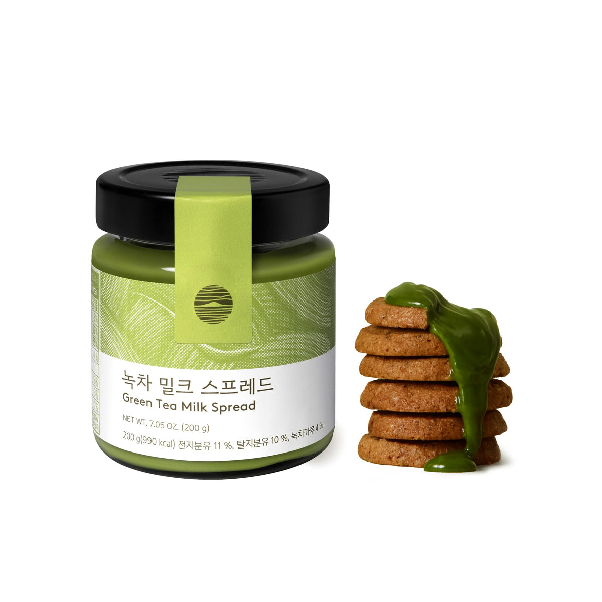 Osulloc Green Tea Milk Spread jar — rich matcha flavor perfect for toast.