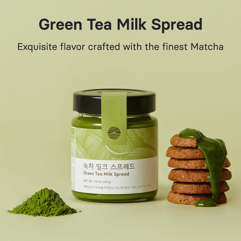 Osulloc Green Tea Milk Spread spoon ready to drizzle on desserts.