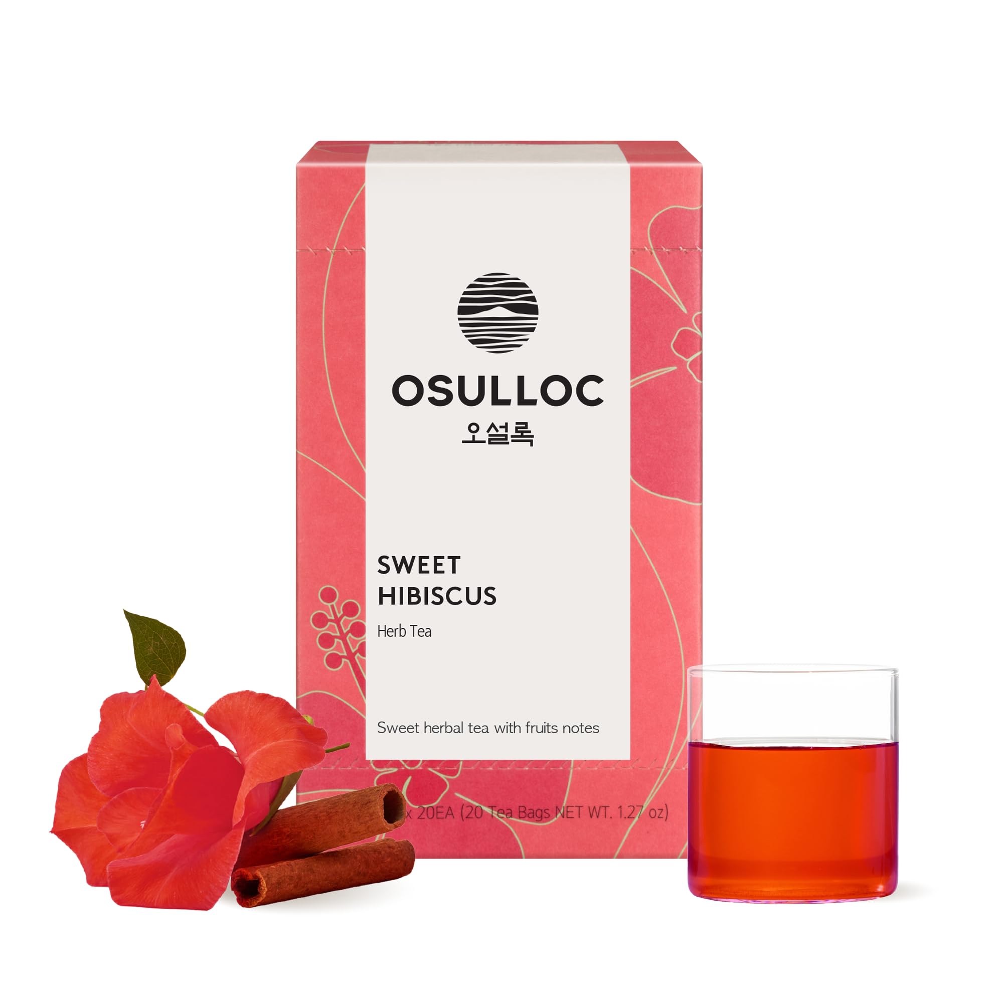 OSULLOC Sweet Hibiscus tea bag—lemon and cinnamon focus, caffeine-free relaxation.