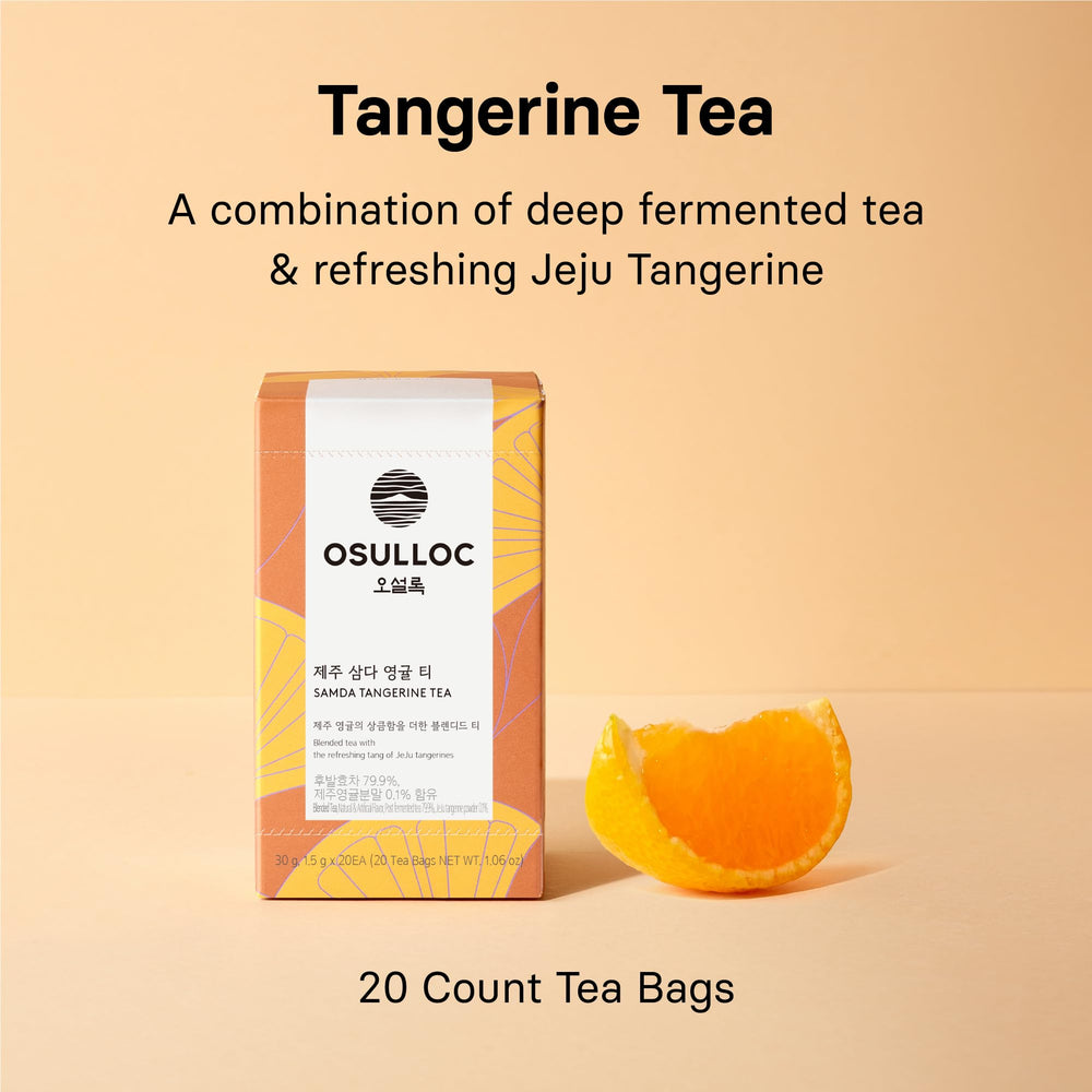 Osulloc Tangerine Tea steeped in a warm mug showing tangy-sweet balance.